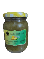 a jar of abacaxi com hortela with a yellow lid