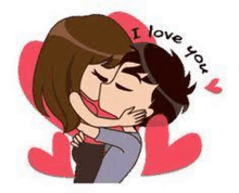 a cartoon of a man and a woman kissing with the words `` i love you '' .