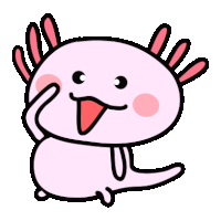 a cartoon illustration of a pink axolotl covering its face