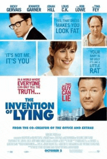 a movie poster for the invention of lying features ricky gervais