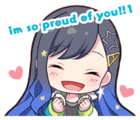 a girl with blue hair is smiling and says i 'm so proud of you !