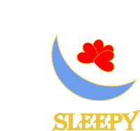 a logo that says sleepy with a blue crescent moon