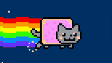 a pixel art of a cat with a rainbow coming out of it 's mouth