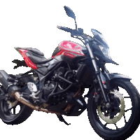 a red and black motorcycle with the word yamaha on the side