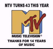 a poster that says mtv turns 43 this year