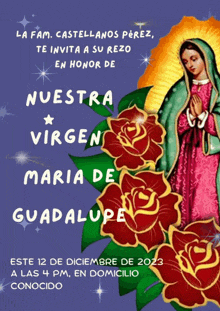 a poster for nuestra virgen maria de guadalupe on december 12