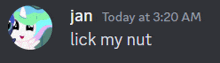 a screenshot of a discord message that says jan today at 3:20 am