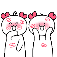 two cartoon characters with hearts on their faces and kisses on their cheeks