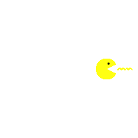 a yellow pac man with a black eye is eating something on a white background