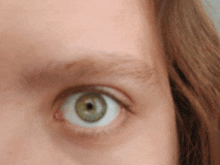 a close up of a woman 's green eye with a white pupil