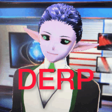 a picture of a person with the word derp written in red