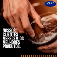 an advertisement for uguia shows a person holding a brush in their hand