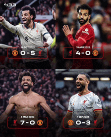 a collage of four images of soccer players including salah and ronaldo