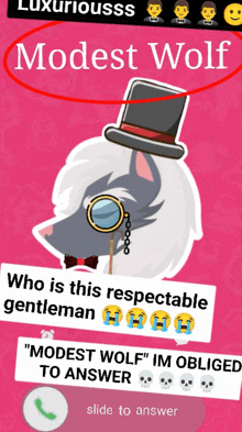 a picture of a wolf with a top hat and a magnifying glass