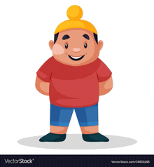 a cartoon illustration of a fat boy wearing a hat and shorts .