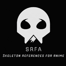 a logo for srfa skeleton references for anime with lightning in the background