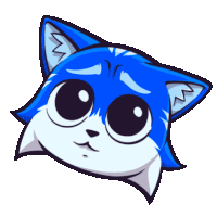 a blue and white cartoon cat with a sad look on his face