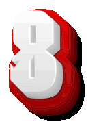 a red and white number 8 with a white border