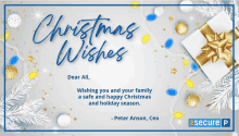 a christmas wishes card from peter anson the ceo of secure p