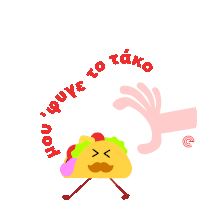 an illustration of a taco with a mustache and a hand reaching out to it