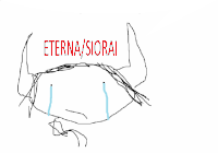 a drawing of a person crying with the words eterna / siorai written in red