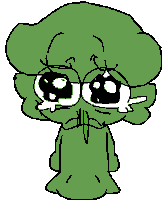 a pixel art drawing of a green cartoon character with big eyes