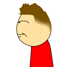 a cartoon drawing of a man with a red shirt and brown hair