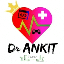 the logo for dr ankit gamer has a heart with a crown on it