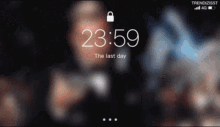 a phone screen shows the time as 23:59 and the last day of the month