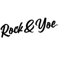 a black and white logo for rock & yoe