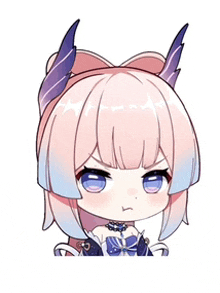 a chibi drawing of a girl with horns and a bow .