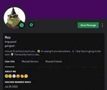 a screenshot of a person 's discord profile with the name roz on it