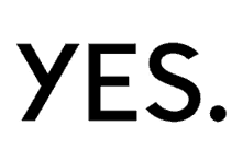 a black and white logo that says yes on a white background