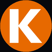 an orange circle with a white letter k inside of it