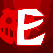 a red background with a white letter e in the middle