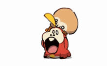 a cartoon character with a yellow beak is crying with his mouth open