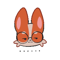 a cartoon drawing of a fox wearing glasses and a sad look on its face