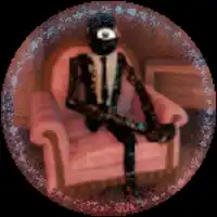 a man in a suit and tie is sitting in a pink chair