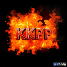 a logo for kkpp shows a dragon flying through flames