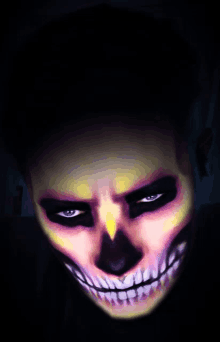 a close up of a person 's face painted to look like a skeleton