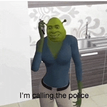 shrek is talking on a cell phone with the caption i 'm calling the police .