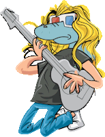 a cartoon of a man playing a guitar with 3d glasses on