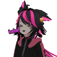 a girl with black and pink hair has the word " hee " written on her face