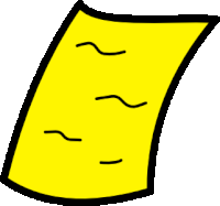 a cartoon drawing of a yellow piece of paper with three lines on it