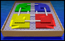 a computer generated image of a board game with four colored squares