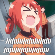 a girl with red hair is making a funny face and the words jujujujujujujujujujujujujujujujujujujujujujujujujujujujujujujujuju