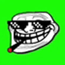 a troll face with sunglasses and a cigarette in his mouth .