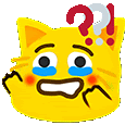 a yellow cat emoji with a question mark on its head and tears in its eyes .