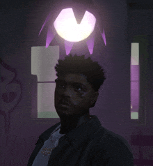 a man with a purple light behind him