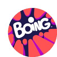 a boing logo with a purple and red circle